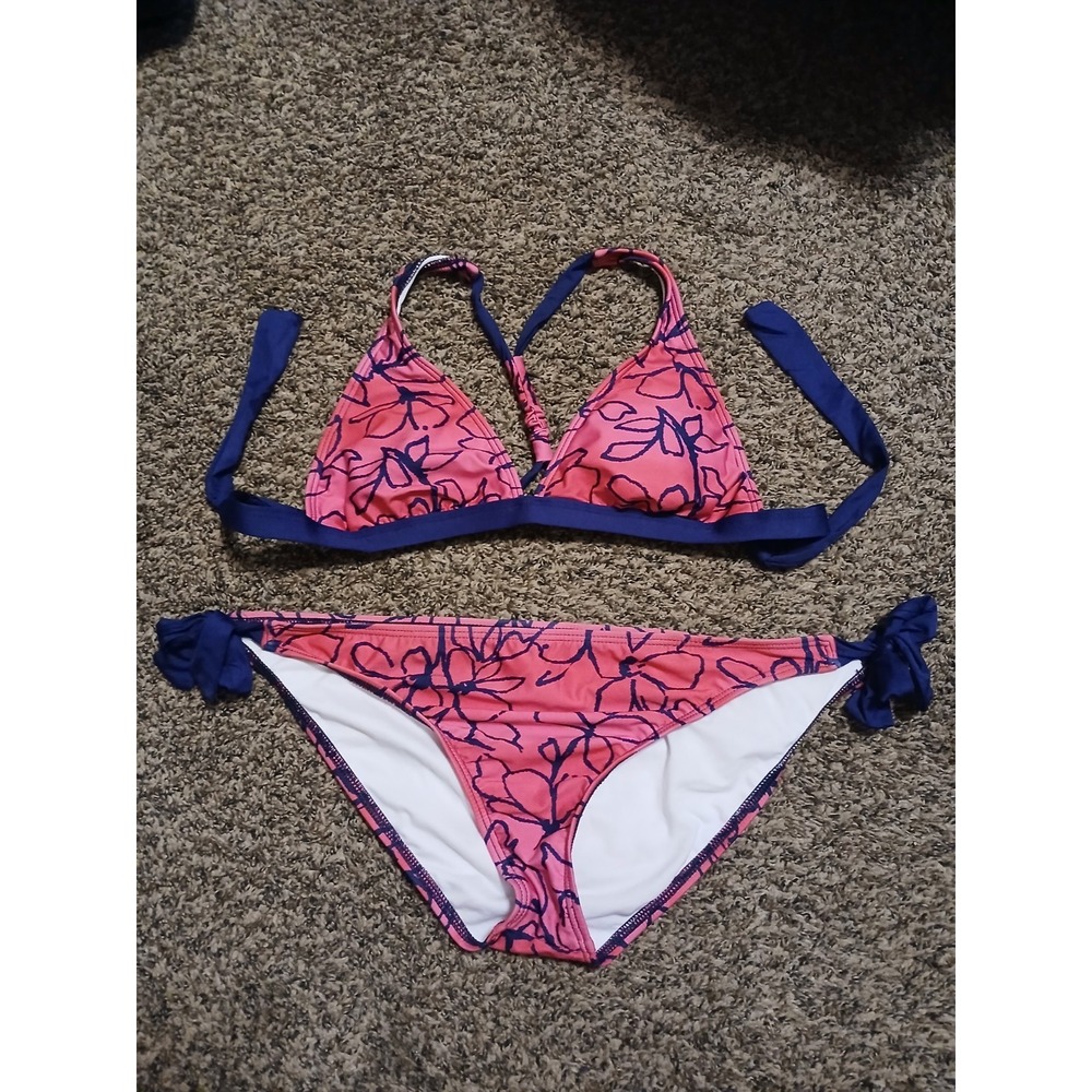Splendid Swim 2 Piece Suit Large Blue Pink Flowers